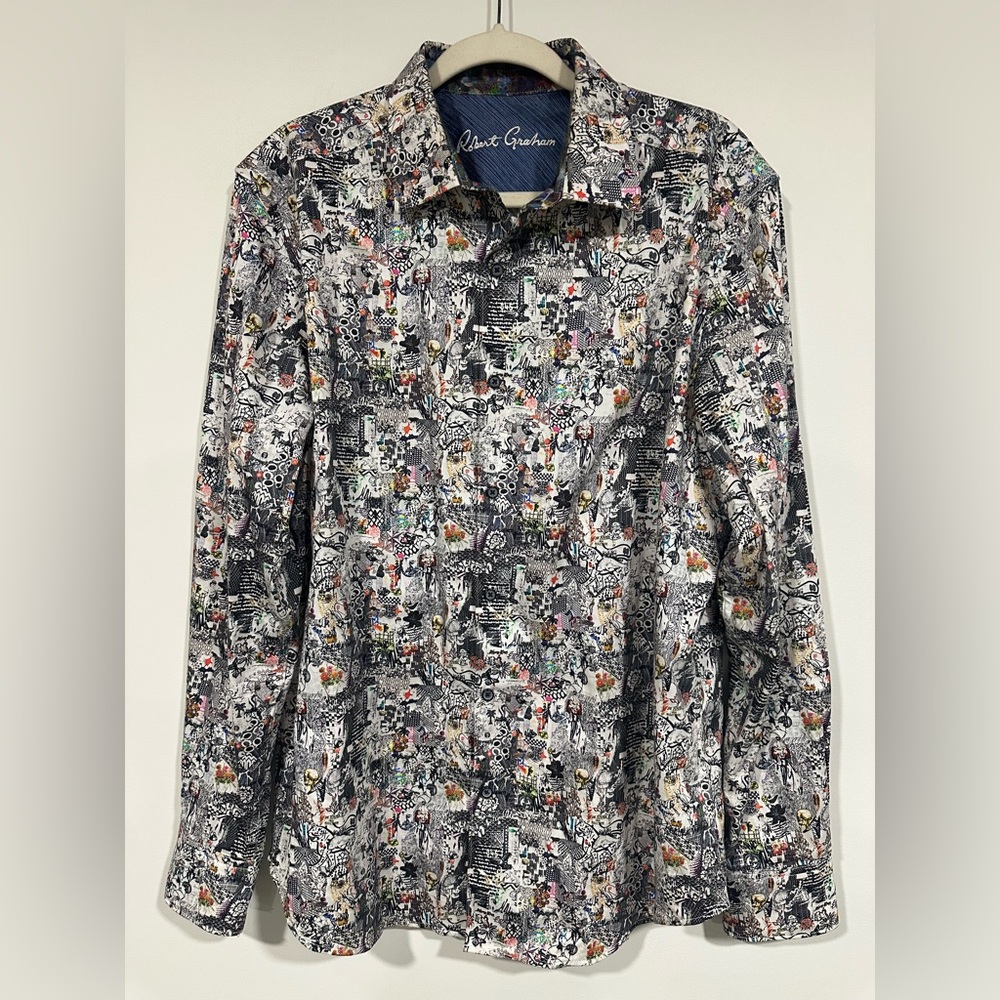 Robert Graham Shirt Men's L Medieval Times Classic Fit Long Sleeve Stretch Multi